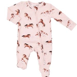 ANGEL DEAR BABY GIRLS PINK HORSES 2 WAY RUFFLE BACK FOOTED SLEEPER 🐴